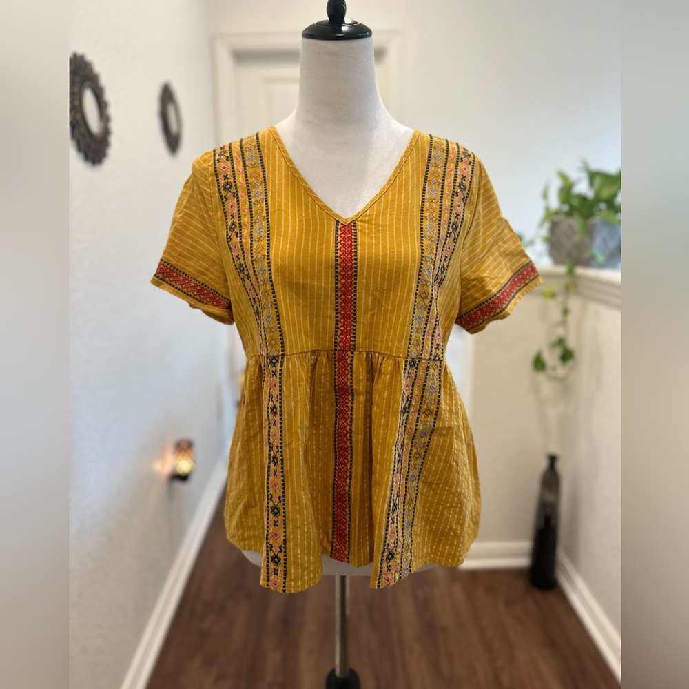 Anthropologie “THML” Golden Yellow Embroidered Top